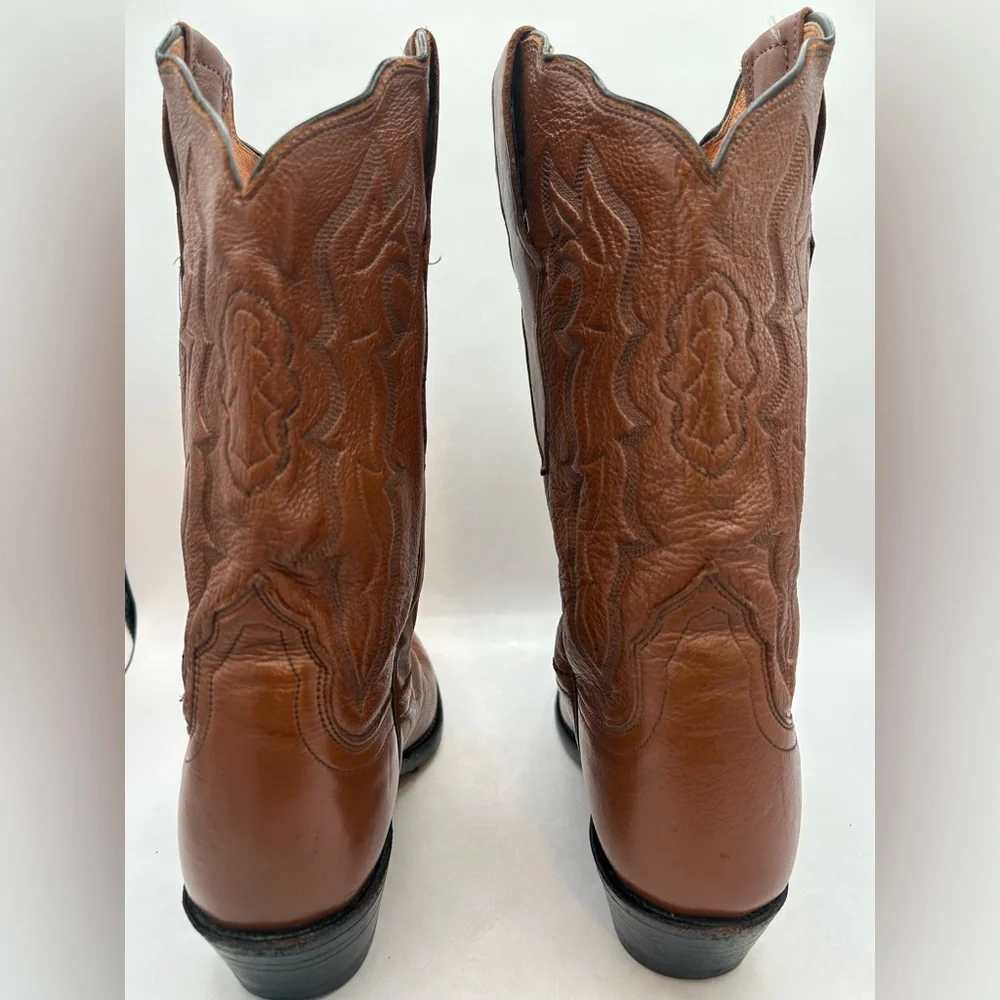 Lucchese 2000 Women’s Cowgirl Western Boots Brown Camel Leather Size 7 Scalloped - Picture 10 of 17